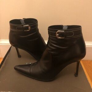 Lambertson Truex Black Leather Ankle Boots size 38 Italy Box Dust Bag